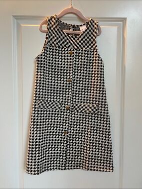 Zara Black and White Houndstooth Button-Front Dress
